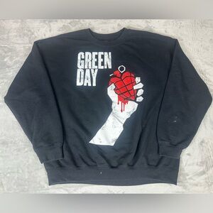 VTG Green Day Sweatshirt Mens XL American Idiot Black Punk Rock Band Grunge Fist